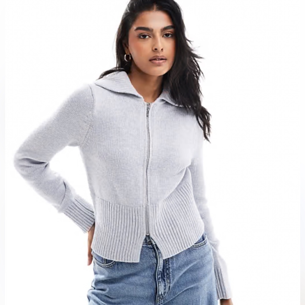 Abercrombie & Fitch Women's Light Gray Collared Cardigan